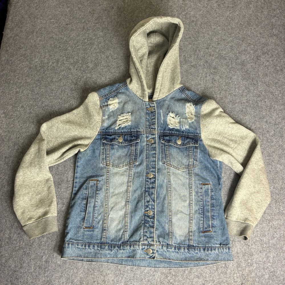 Ashley Vintage Charm Y Girls Size XL Blue Distressed Denim Jacket 100% Cotton
